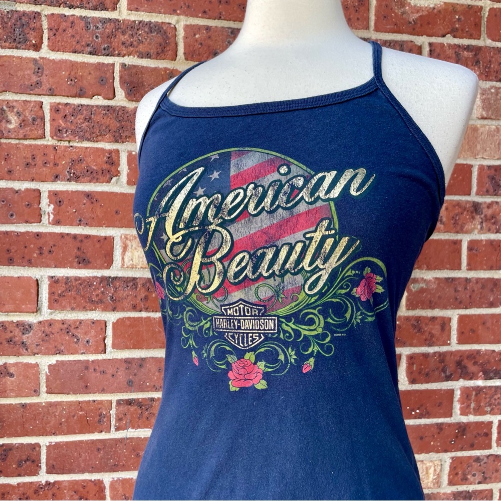 Harley Davidson American Beauty Navy Blue Racerback Tank Top Medium Sturgis